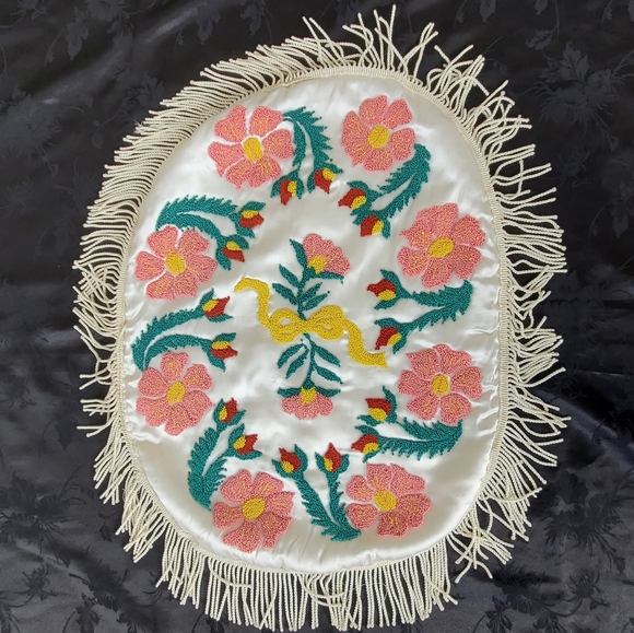 Punch Needle Embroidered Pillowcase Floral 21"x16" Cottagecore Satiny Fringe - Picture 1 of 9